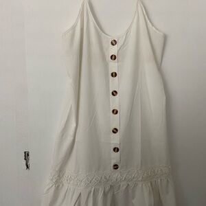 Cream Button-Front Sundress with Crochet Trim